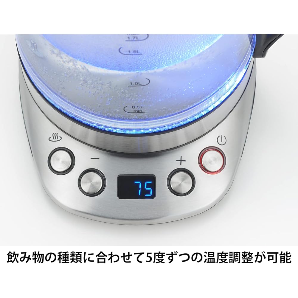 Tamahashi Sastia Temperature Adjustment Glass Electric Kettle 1.7L SUS-02