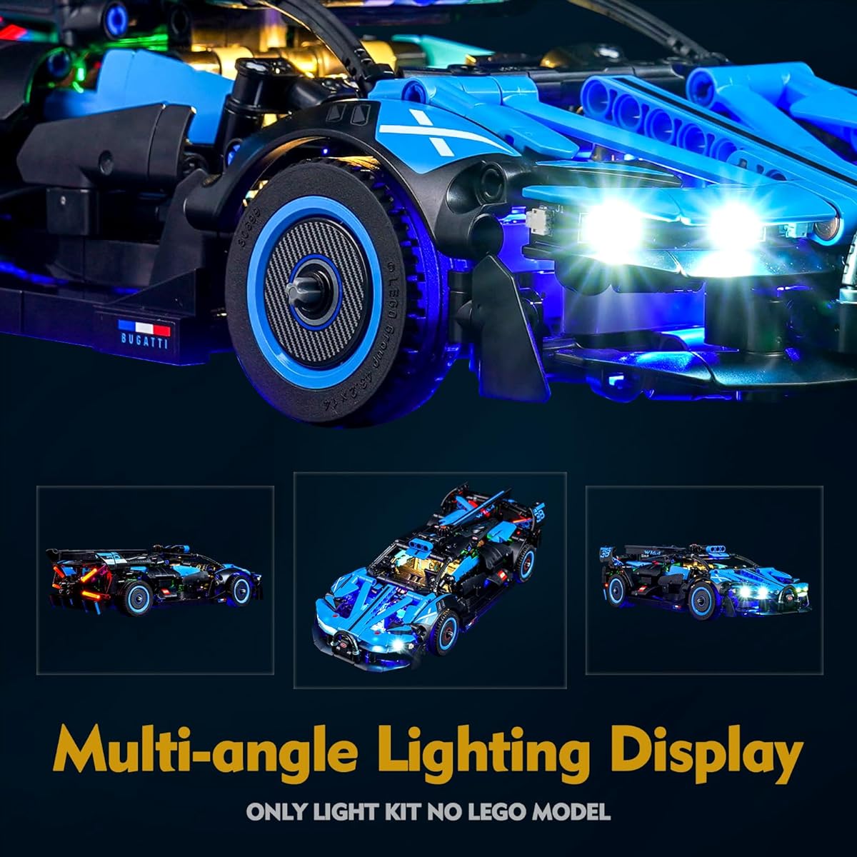 VONADO LED Light Kit for Lego Bugatti Bolide Azir Blue DIY Lighting for Lego Bugatti 42162 Building Set (No Lego Model) Creative Lego Technic Bugatti Light (Light Only)