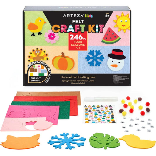 Arteza Kids Felt Kit - 422 Pieces Pre-Cut Glitter & Glitter Shapes, Assorted Felt Sheets, Glitter Mini Pieces, Chenille Stems, Accessories, Educational Kids Craft Supplies to Inspire Creativity