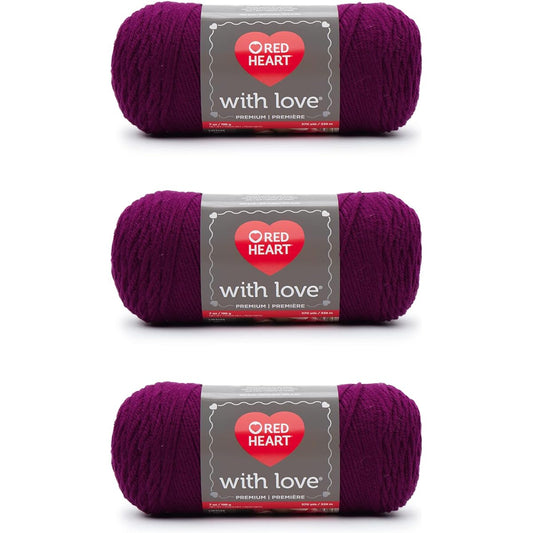 Red Heart with Love Boysenberry Yarn - 3 Pack 198g/7oz - Acrylic - 4 Medium (Worst) - 370 Yards - Knitting/Crochet