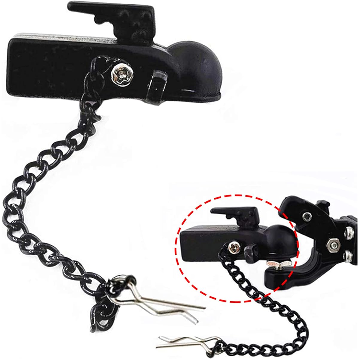 ShareGoo Metal Hitch Trailer Hook Ball Buckle Simulation Link Component for Traxxas TRX4 90046 90047 SCX10 1/10 RC Crawler Car Black