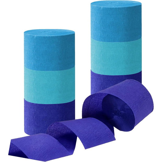 81ft Blue Crepe Paper Streamers, 6 Rolls Blue Party Streamer Decorations for Birthday Parties, Family Gatherings, Wedding Decorations