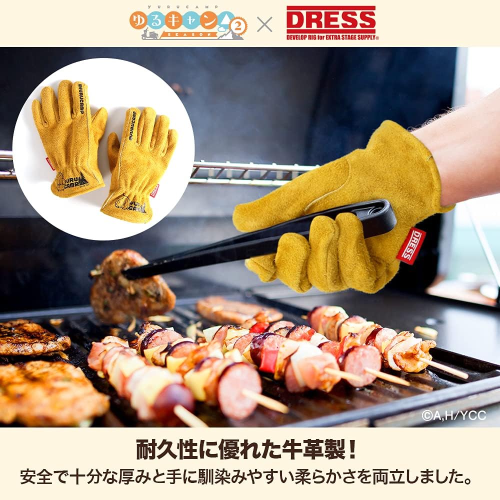 [DRESS] Yuru Camp Cowhide Outdoor Gloves Camping Solo Camping Gloves Bonfire BBQ Leather Gloves Heat Resistant Barbecue Leather Durable Collaboration