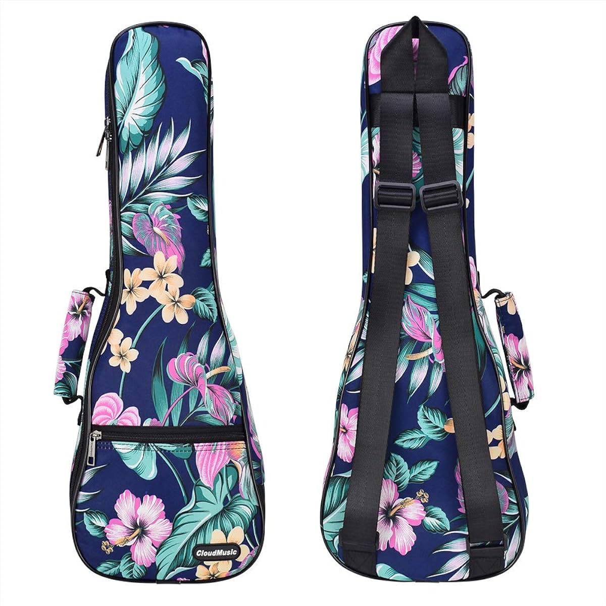 CLOUDMUSIC Ukulele Case Waterproof Ukulele Backpack Hawaiian Hibiscus Flower for Soprano Concert Tenor Multicolor