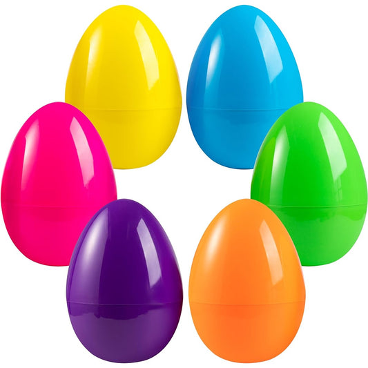 6pcs 10" Jumbo Plastic Bright Solid Color Easter Eggs Assorted Treats, Easter Theme Party Favors, Easter Egg Hunt Basket Stuffers, Classroom Prize Toys
