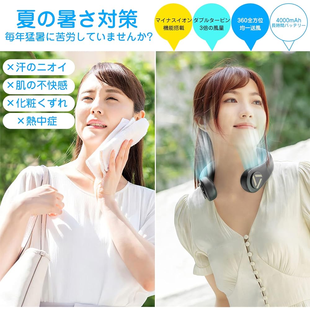 Favoreal, Neck Cooler, with Cooling Plate, 2024 New, Rapid Cooling, Free Hands, Large Air Volume, Portable Fan, No Blades, 4,000 mAh, Large Capacity, USB Rechargeable, Neck Cooler, Long Time