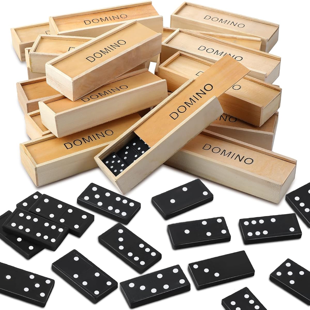 Hungdao Mini Wooden Dominoes Set, 24 Pack, Miniature Classic Board Game, Wooden Travel Box, Educational Toys for Teens and Adults