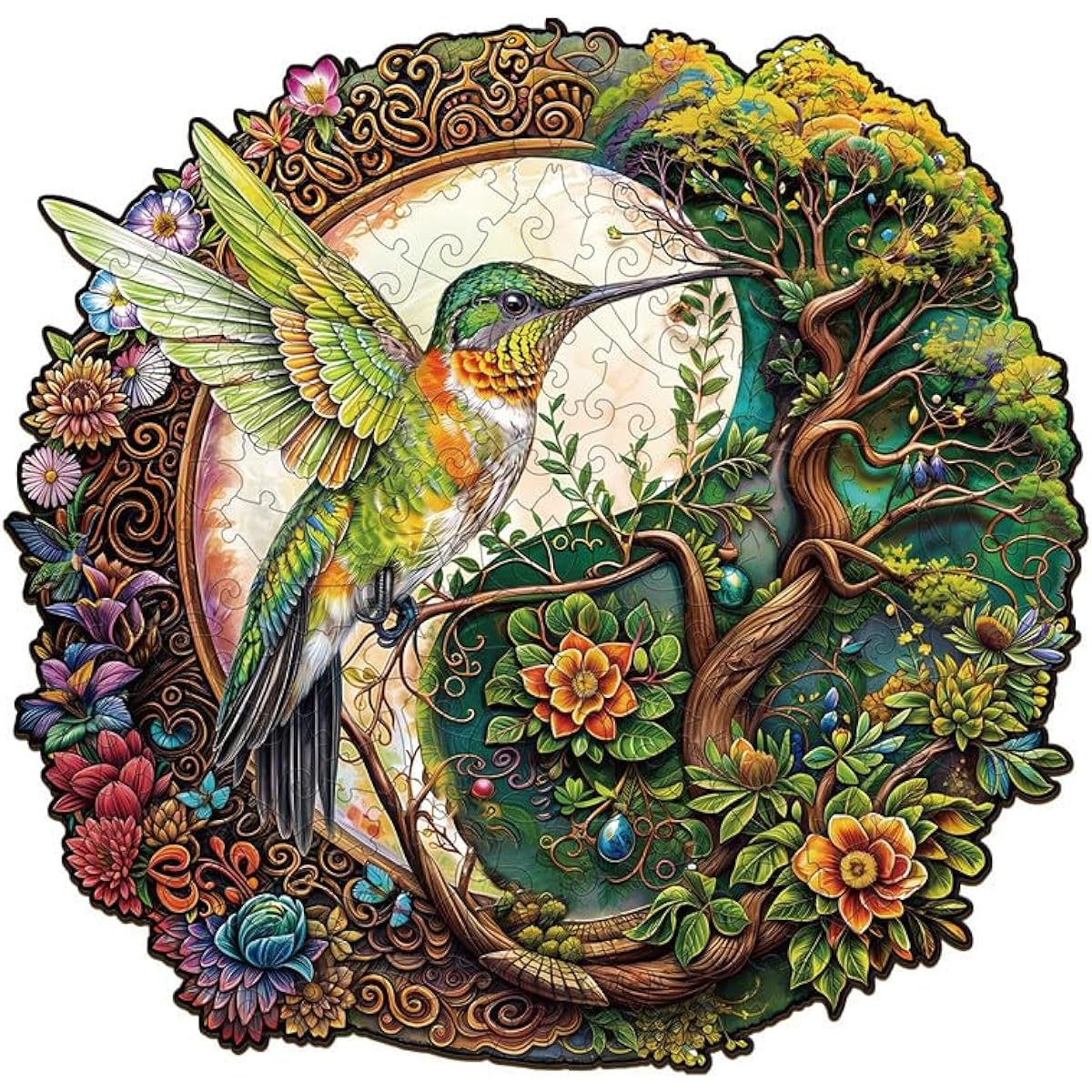 Jigfoxy Wooden Puzzle for Adults Yin Yang Hummingbird Wooden Jigsaw Puzzle for Adults Unique Animal Shape Wooden Puzzle Birthday Gift for Family and Friends (M-11.4 x 11 Inch-200 Pieces)