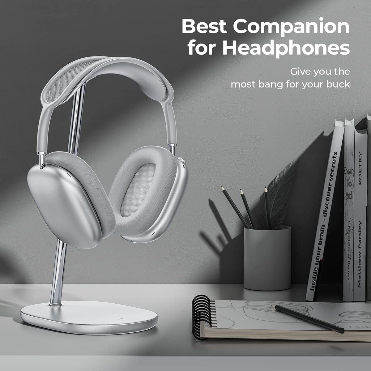 BENKS Headphone Stand Airpods Max Stand Desktop Headset Holder Gaming Headset Accessories Desk Earphone Stand for AirPods Max/Beats/Bose/Sony/Senheiser (White Headphone Stand)