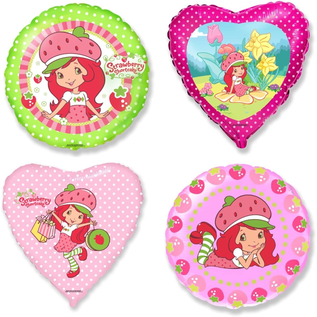 Strawberry Shortcake Party Balloons - Set of 4 Girls Birthday Balloon Decorations Special Strawberry Shortcake Centerpiece Bouquet or Photo Booth Background Decorations