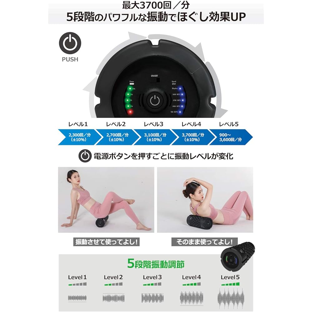 stan Foam Roller Electric Stretch Pole Vibration Myofascial Release Trigger Point USB (Black, EX)