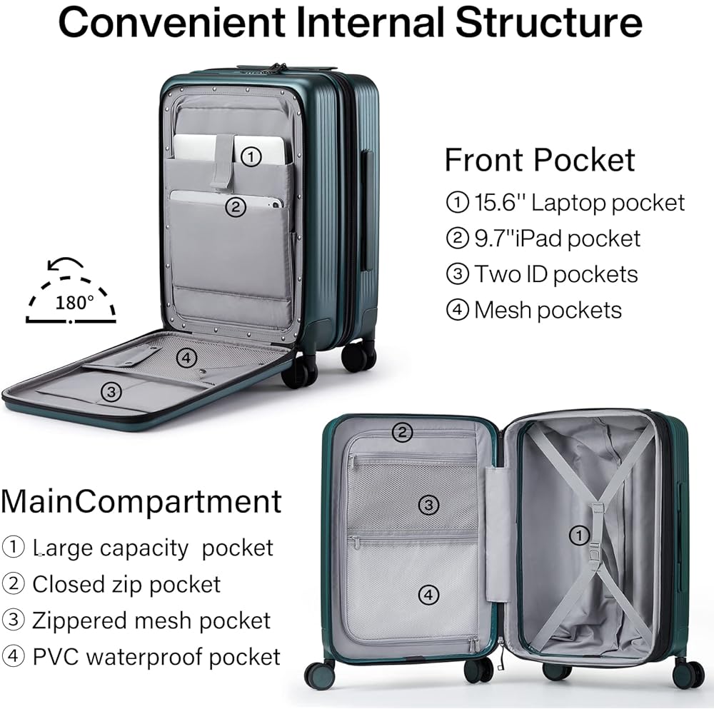 [Hanke] Expandable Carry Case 3 Nights 4 Days Suitcase Carry-on Bag Small Front Open Carry Case Computer Storage Ultra Light Shockproof Quiet 360 Degree Swivel Casters S Size 41L Large Capacity Equipped with TSA Rourke Zipper Front Open Business Travel O