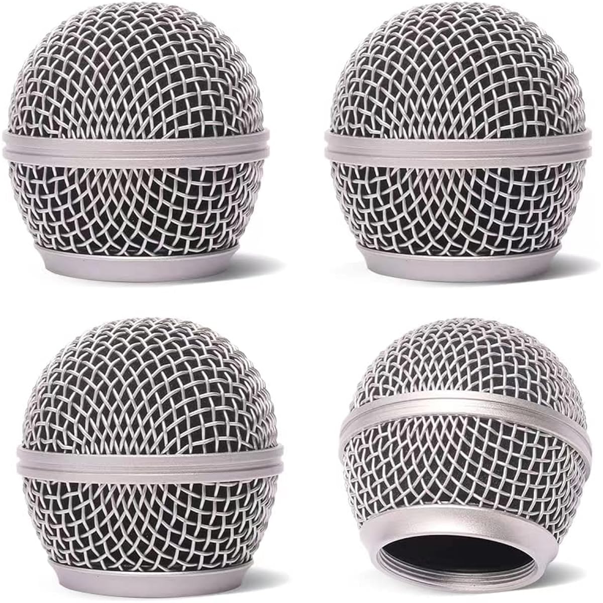 4pcs Silver Microphone Head Replacement Mic Grill Ball with Inner Foam Steel Mesh Microphone Grill Head Grill Ball Type for Beta SM58
