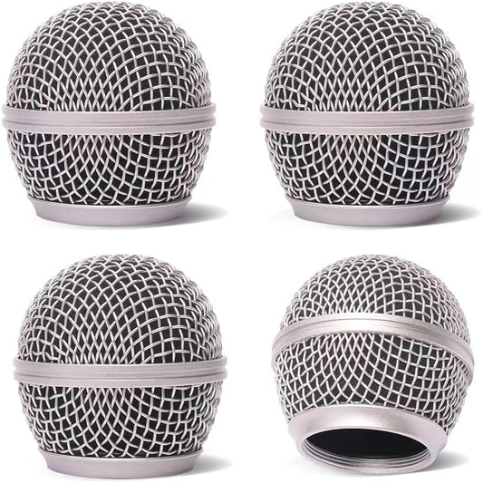 4pcs Silver Microphone Head Replacement Mic Grill Ball with Inner Foam Steel Mesh Microphone Grill Head Grill Ball Type for Beta SM58