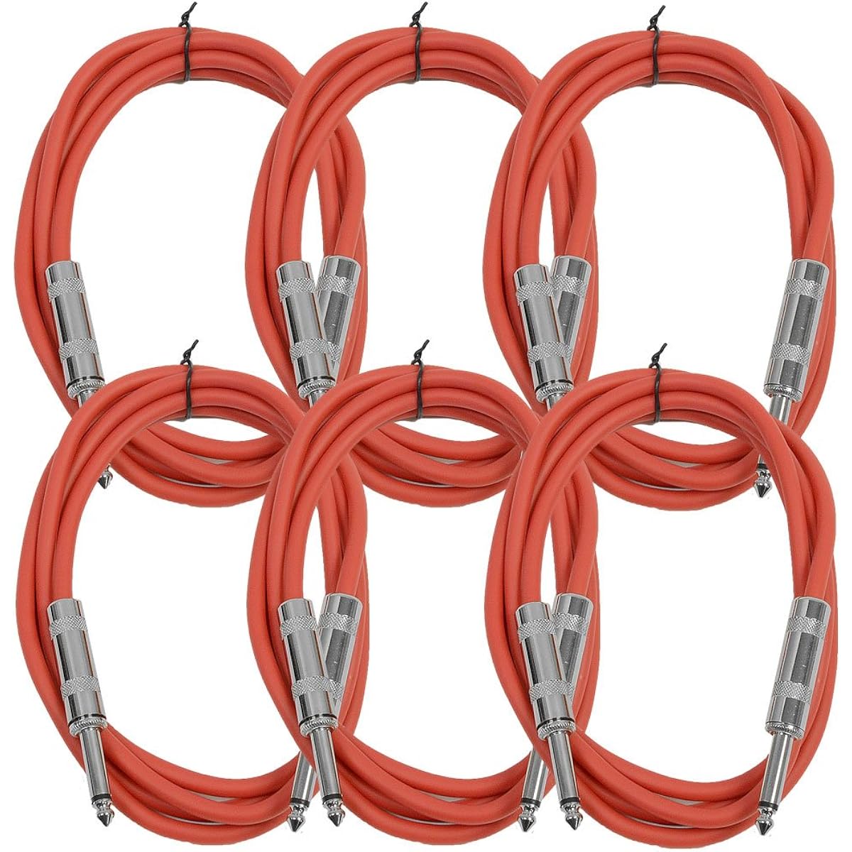 Seismic Audio - SASTSX-6 (6 Pack) - 6' TS 1/4" Guitar Instrument Patch Cables, Red