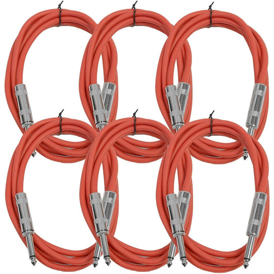 Seismic Audio - SASTSX-6 (6 Pack) - 6' TS 1/4" Guitar Instrument Patch Cables, Red