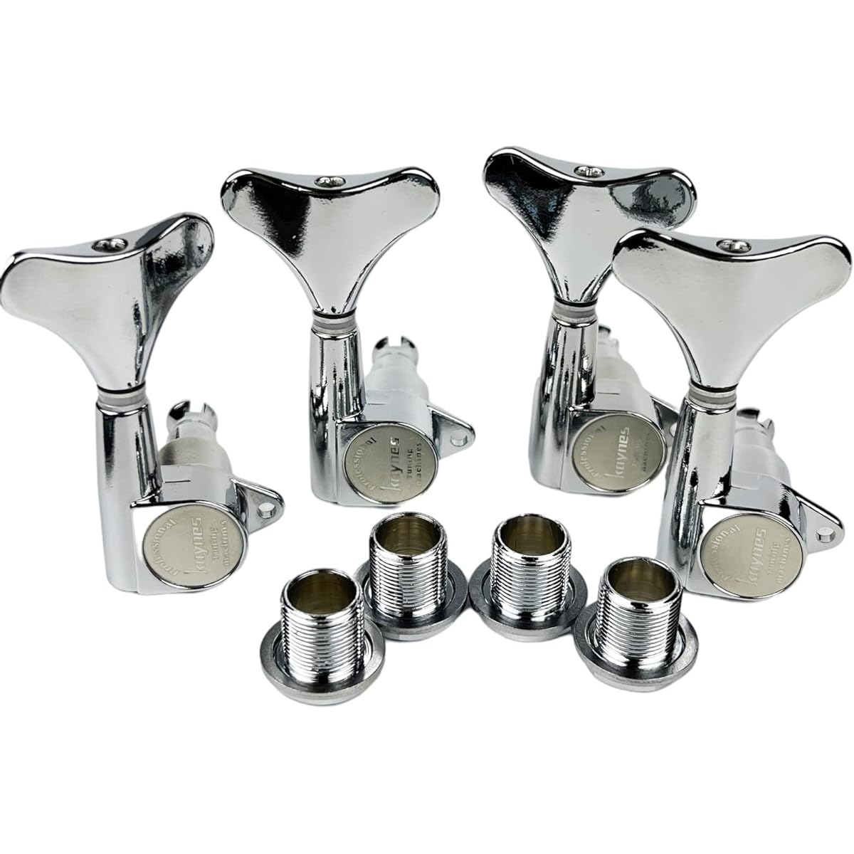 KAYNES Guitar Bass Tuner - 1:18 Ratio Chrome Silver Headstock Sealed Machine Head Tuner Closed Tuning Key Pegs for Electric Jazz Bass or Precision (4 Right Chrome)