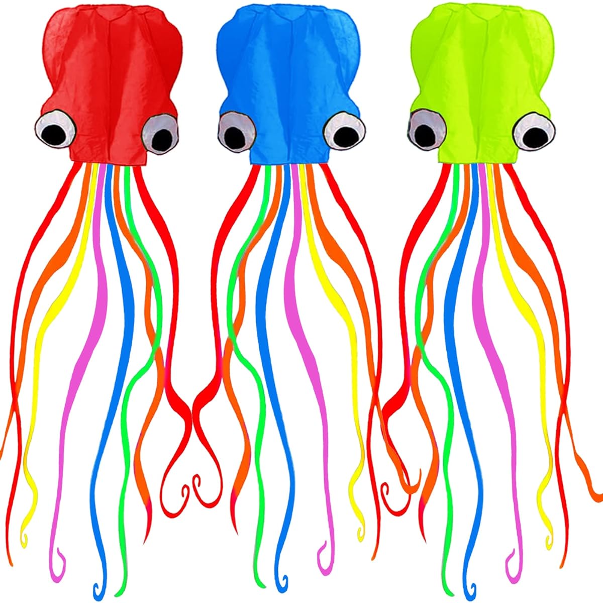 Motiloo Kite Software Octopus Flyer Kite Kite Pack 3 Colors Easy to Fly Best Kite Kit for Beginners/Kids/Adults Kite String Included