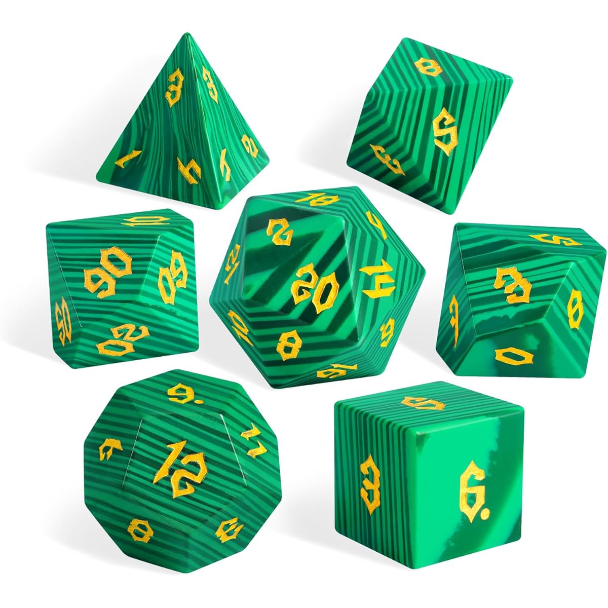 LUCKY-M Malachite Gemstone Dice DND Polyhedral Dice with Case for Dungeons & Dragons MTG Tabletop Game D&D Dice Stone Dice Set D&D for Men Gift