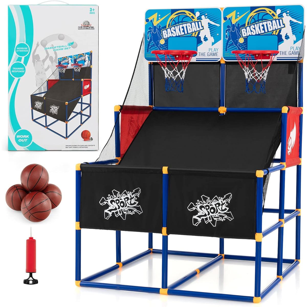 Giantex Arcade Basketball Hoop for Kids - Indoor Outdoor 2 Player Dual Shot Basketball Arcade Game with 4 Balls and Ball Pump, Great Gift for Boys and Girls, Ages 3+