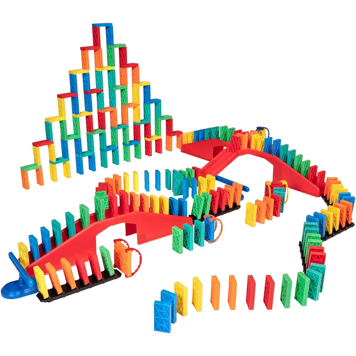 Bulk Dominoes Kinetic Domino Kit Domino Set STEM STEAM Small Toys Family Games Kids Toys Games Building Topping Rings Chain Reaction Set (225 Pieces)