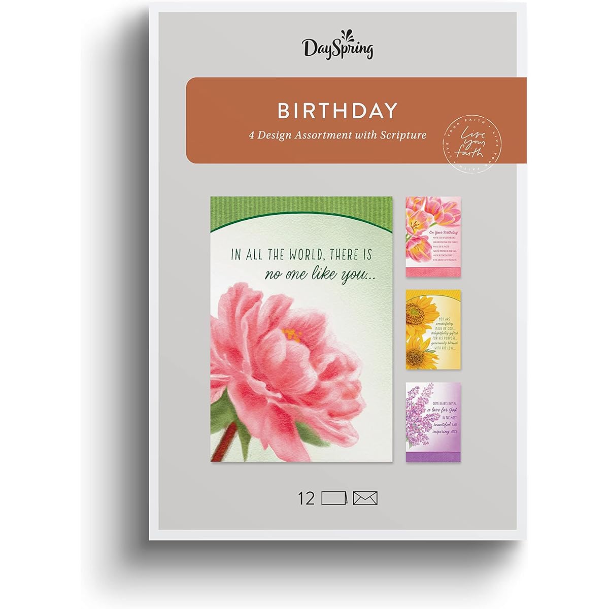 DaySpring - There is No One Like You - Assortment of 4 Floral Birthday Cards with Bible - 12 Birthday Box Cards & Envelopes (U1199)