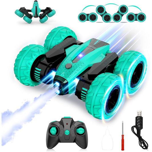 AEROQUEST RC Car Stunt Car Toy 4WD 2.4Ghz Double Sided 360° Rotation RC Car with Headlights Kids Christmas Gift Toy Car Boys Girls Ages 3 and Up (Green)
