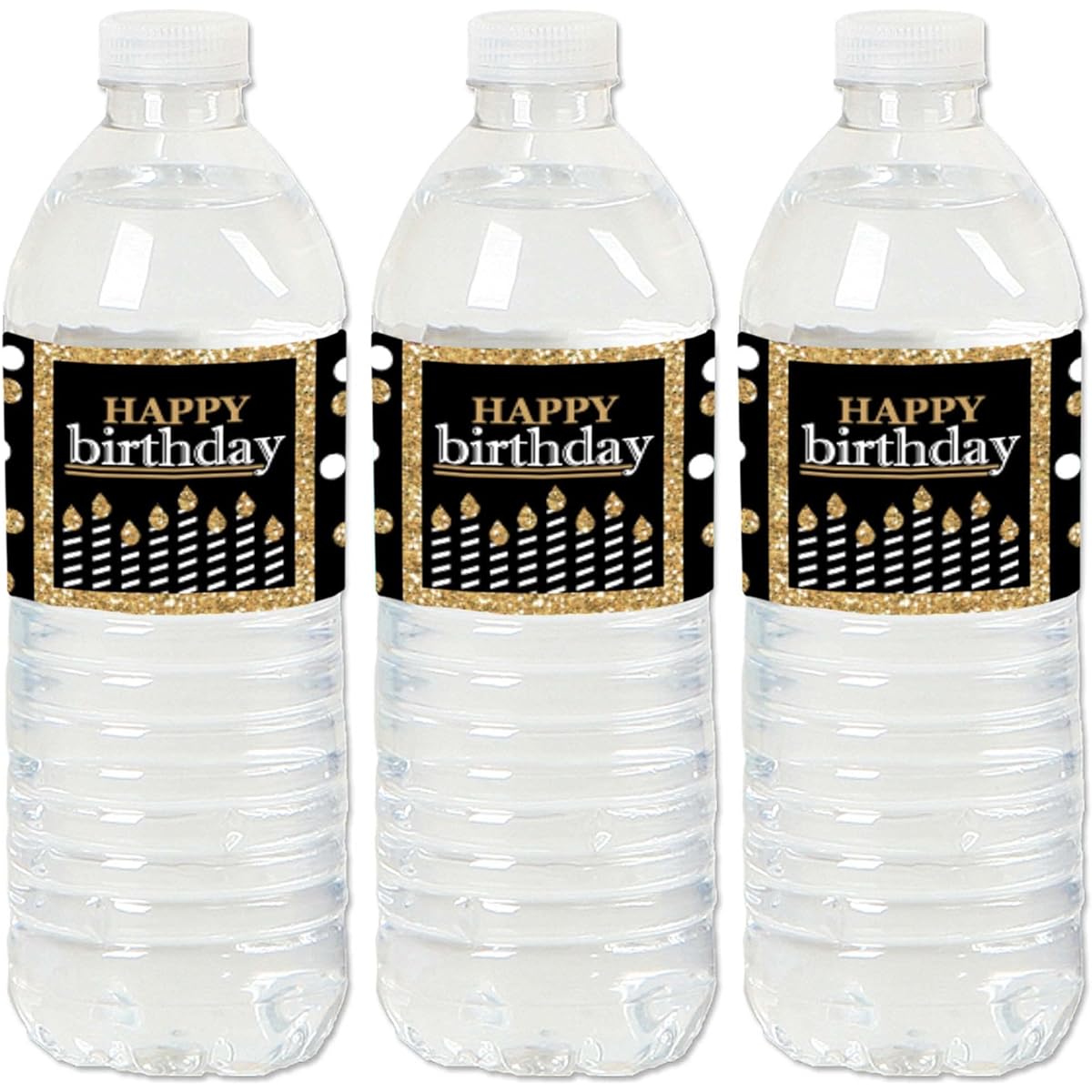 Happy Birthday Gold Birthday Party Water Bottle Sticker Labels for Adults, Set of 20