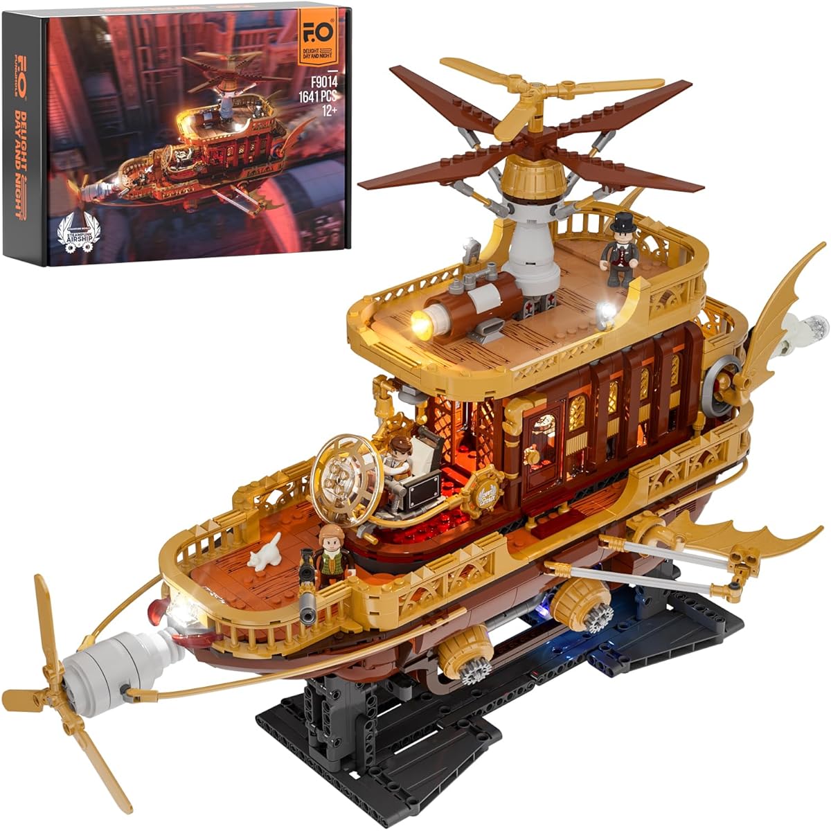 FUNWHOLE "Light Catcher" Steampunk Airship - 1641 Piece Adult Construction Model Set for Adults and Teens, F9014