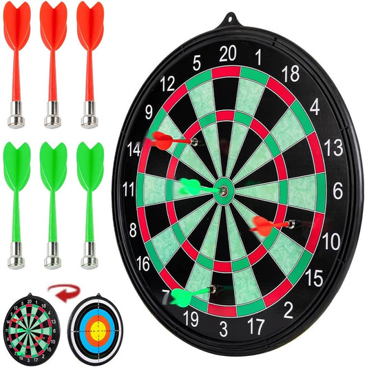 Dart Board Game with Magnetic Darts, 17 Inch Dart Board, Perfect for Indoor/Outdoor/Party Games, Double Sided Dart Board Set, Suitable for Adults and Kids, Ages 4 and Up