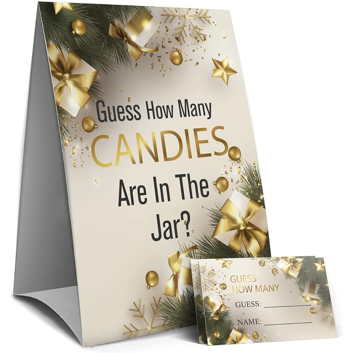 Christmas Guessing Game - Guessing How Many Candies Christmas Holiday Party Activity - 1 Sign and 50 Guessing Cards (53A)