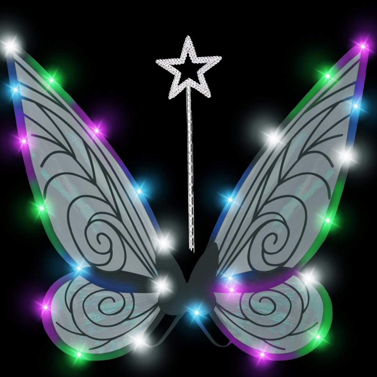 caretoto LED Fairy Wings for Adults Girls Light Up Glowing Sheer Wings Halloween Fairy Costume Angel Wings