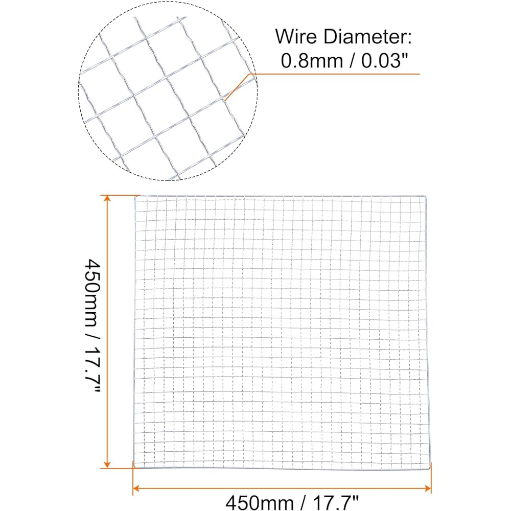 uxcell Square BBQ Grill Net 450 mm x 450 mm Galvanized Iron BBQ Mesh Mat for Grilling, Smoking, Charcoal Grilling and Roasting