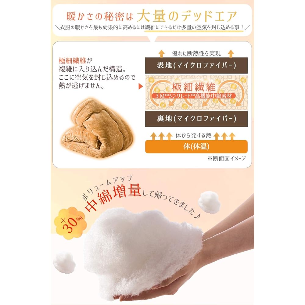 System K Comforter, Approximately twice as warm as feathers, Comforter, Antibacterial, Odor Resistant, Thinsulate Comforter, Filling Approximately 2.1kg, Beige, 3: Double