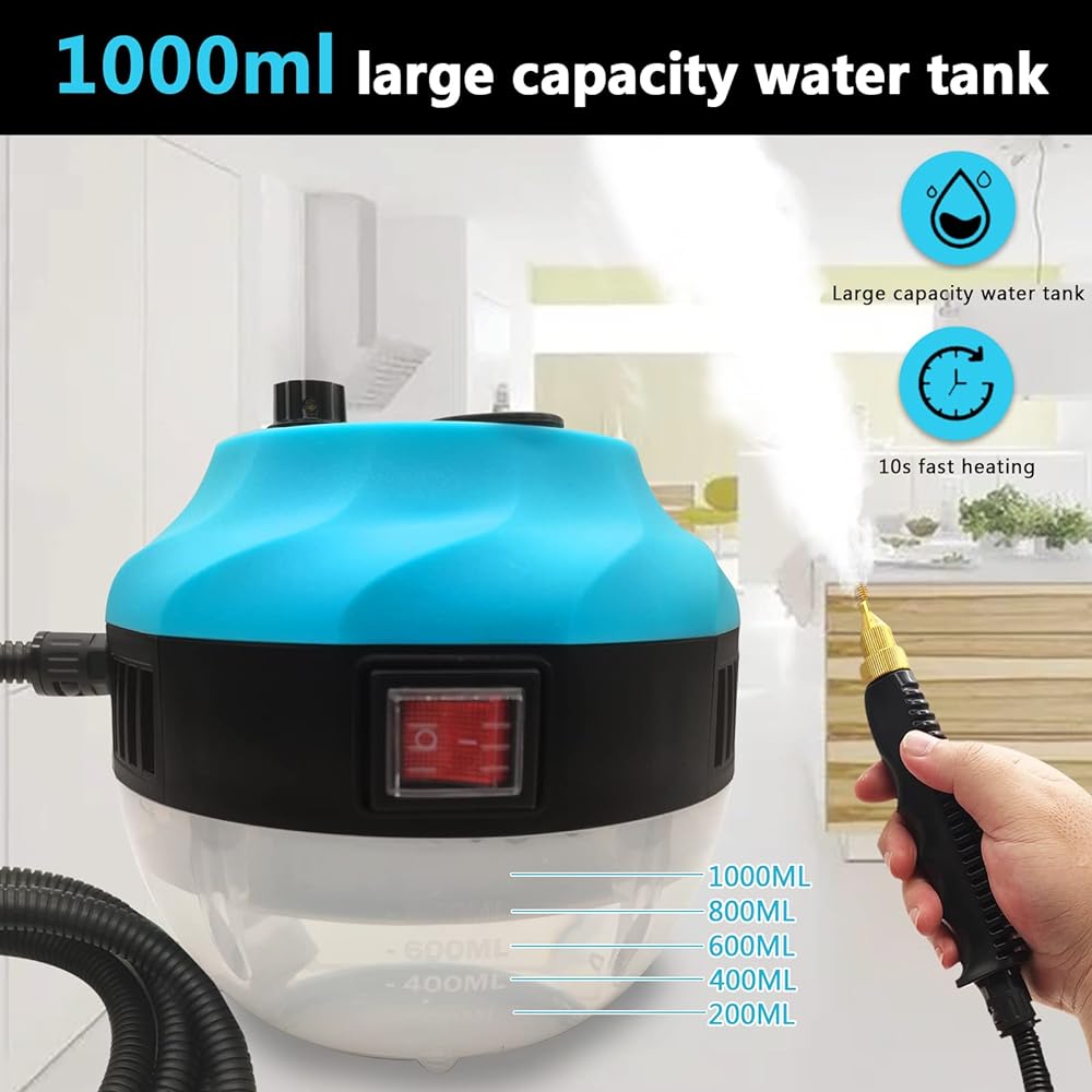COSSIFTW High Temperature Washer Steam Cleaner High Temperature Cleaner Quick Start High Temperature Steam Deodorant High Pressure Steam Cleaner Large Capacity Aquarium. The 8-piece set of accessories is suitable for floors/kitchens/stoves/car washes/net