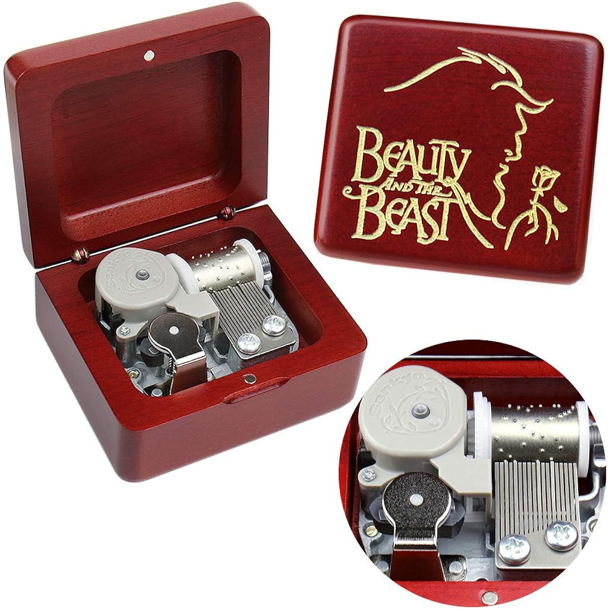 Sinzyo Beauty and the Beast Music Box, Carved Wooden Mechanism Musical Box, Best Gift for Christmas, Birthday, Valentine's Day, Kids and Friends