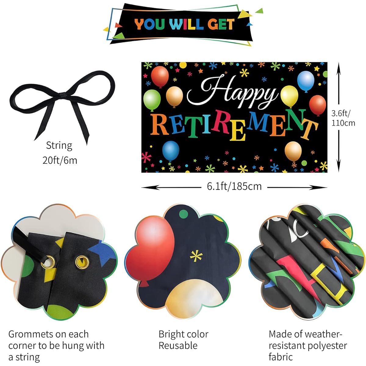 HTDZZI Happy Retirement Party Decor Retirement Banner Sign Photo Props Background Retirement Party Favors Women Men Teacher Retirement Farewell Decoration Gift Fabric L