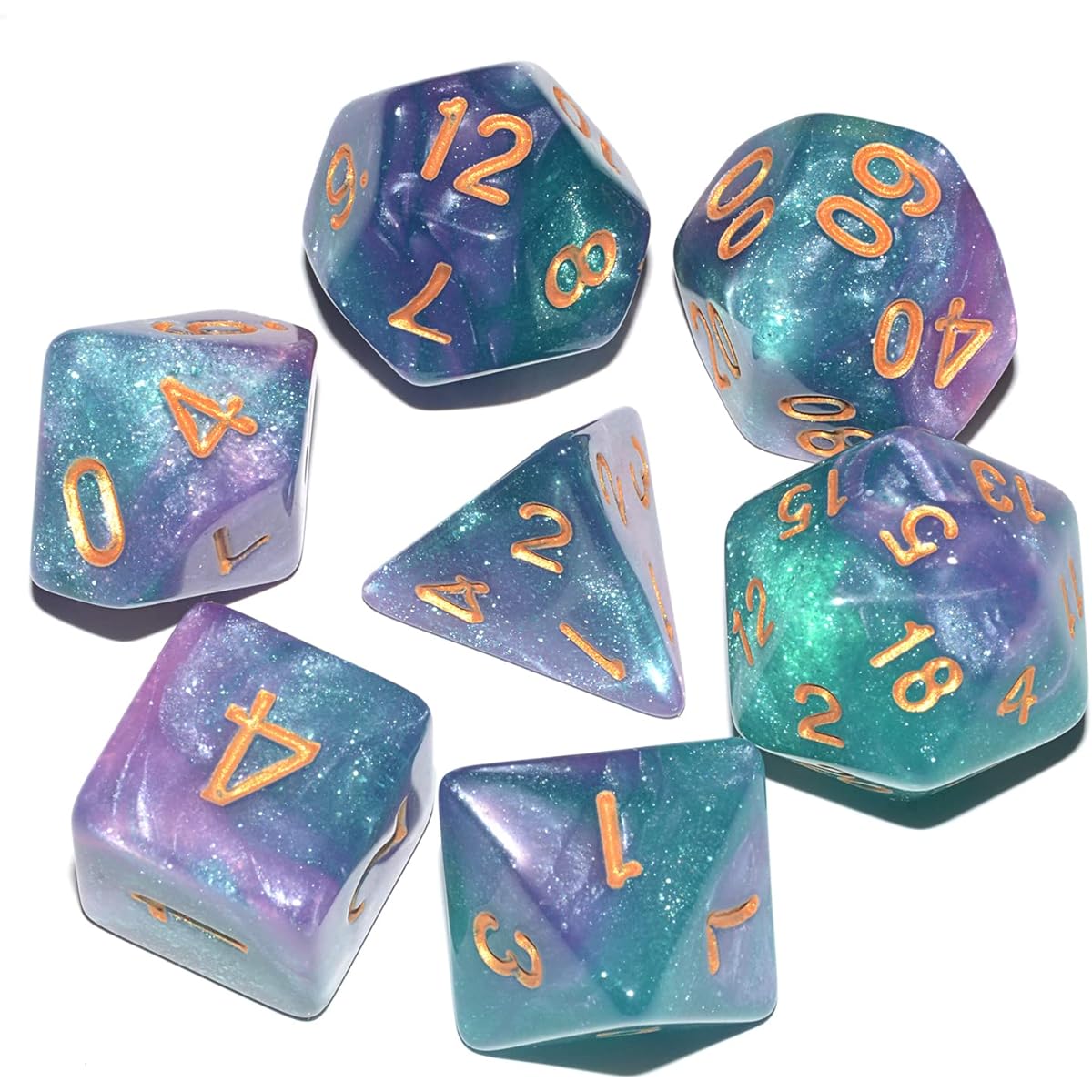 DND Dice 7 Pieces Cosmic Purple Green Mix Polyhedral DND Dice RPG MTG Table Game Dice