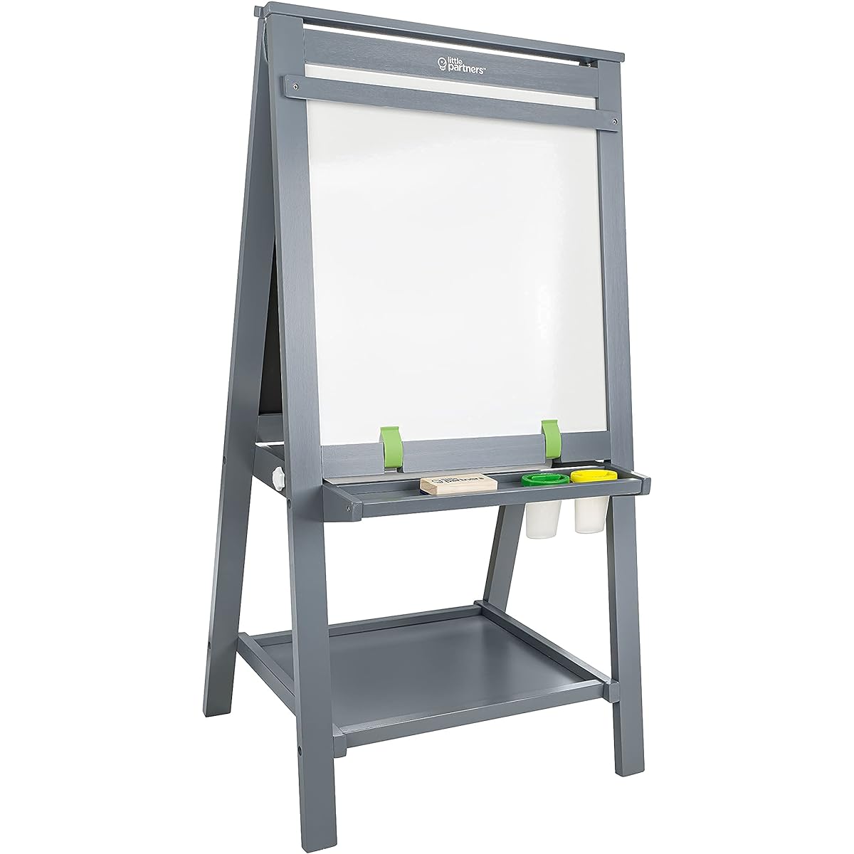 Little Partners Artist EZ Easel | Double-Sided A-Frame Paint Easel Chalkboard Whiteboard – Includes Paper Roll and Eraser – Art Station & Teaching Tool (Earl Grey)