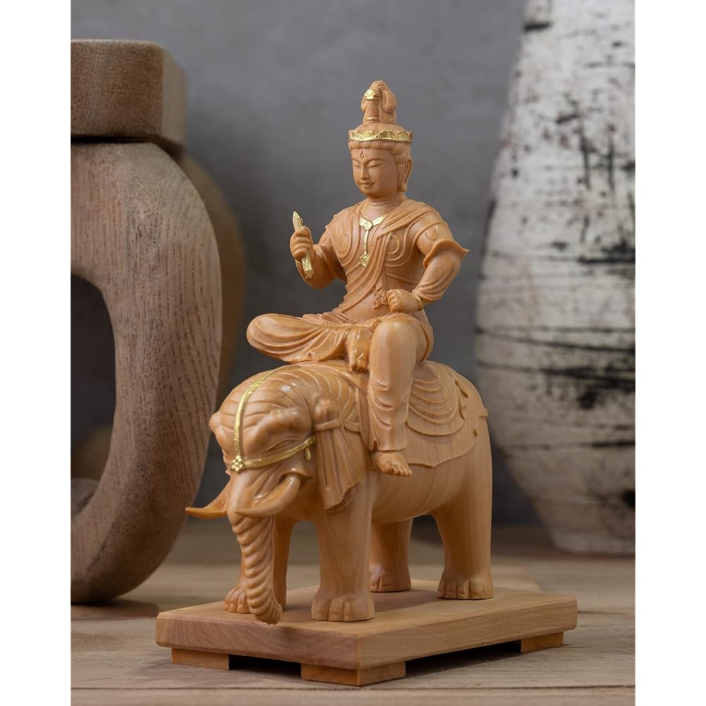 Tiny Buddha Taishaku Tenki Elephant Statue 9.8cm (Wooden: Boxwood Gold Paint Finish)_Buddha Statue Figure Wood Carving Ornament (GSB Taishaku Tenkiba Zou)