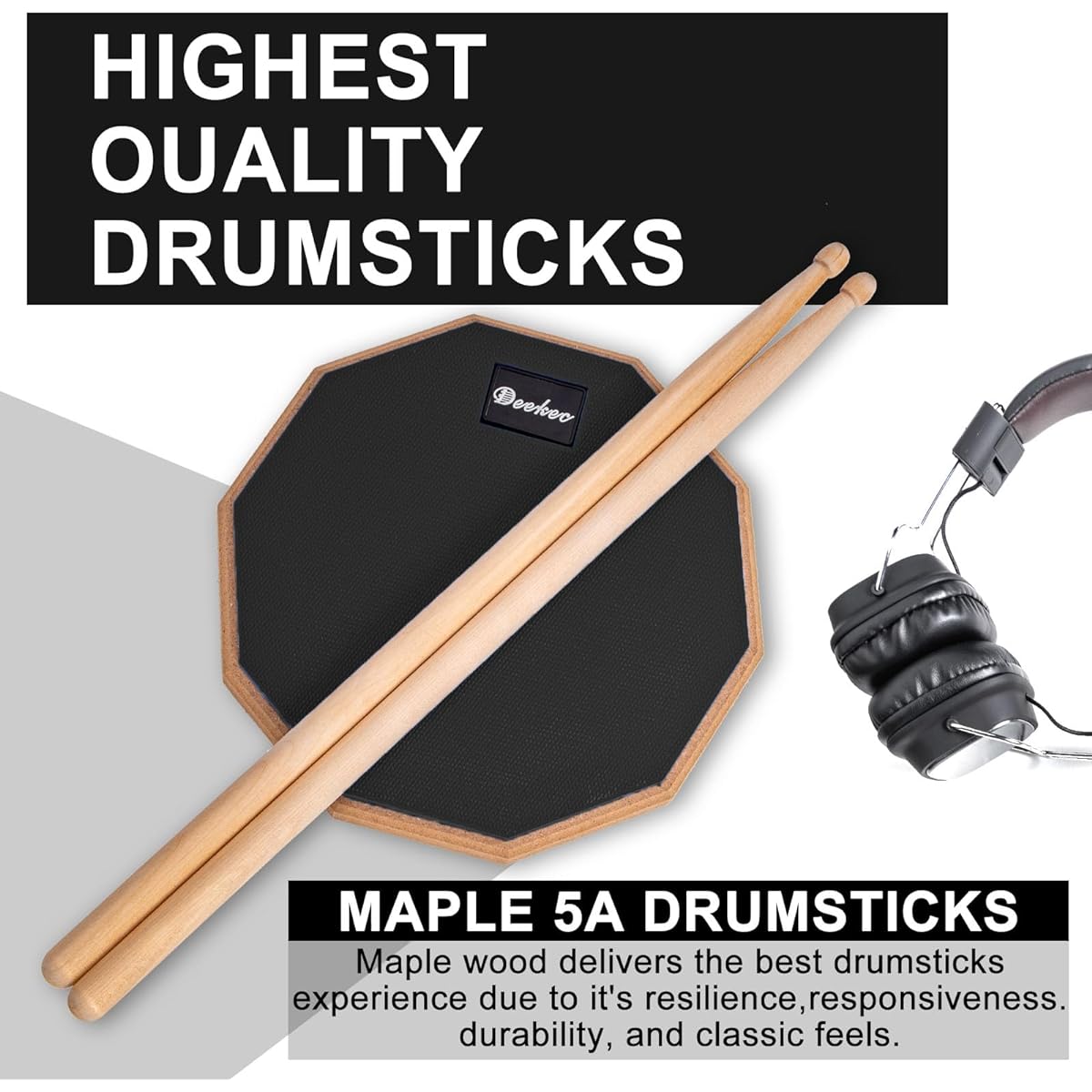 Deekec Practice Pad 8 Inch Silent Practice Drum Pad Double Sided with Drum Sticks (Black)