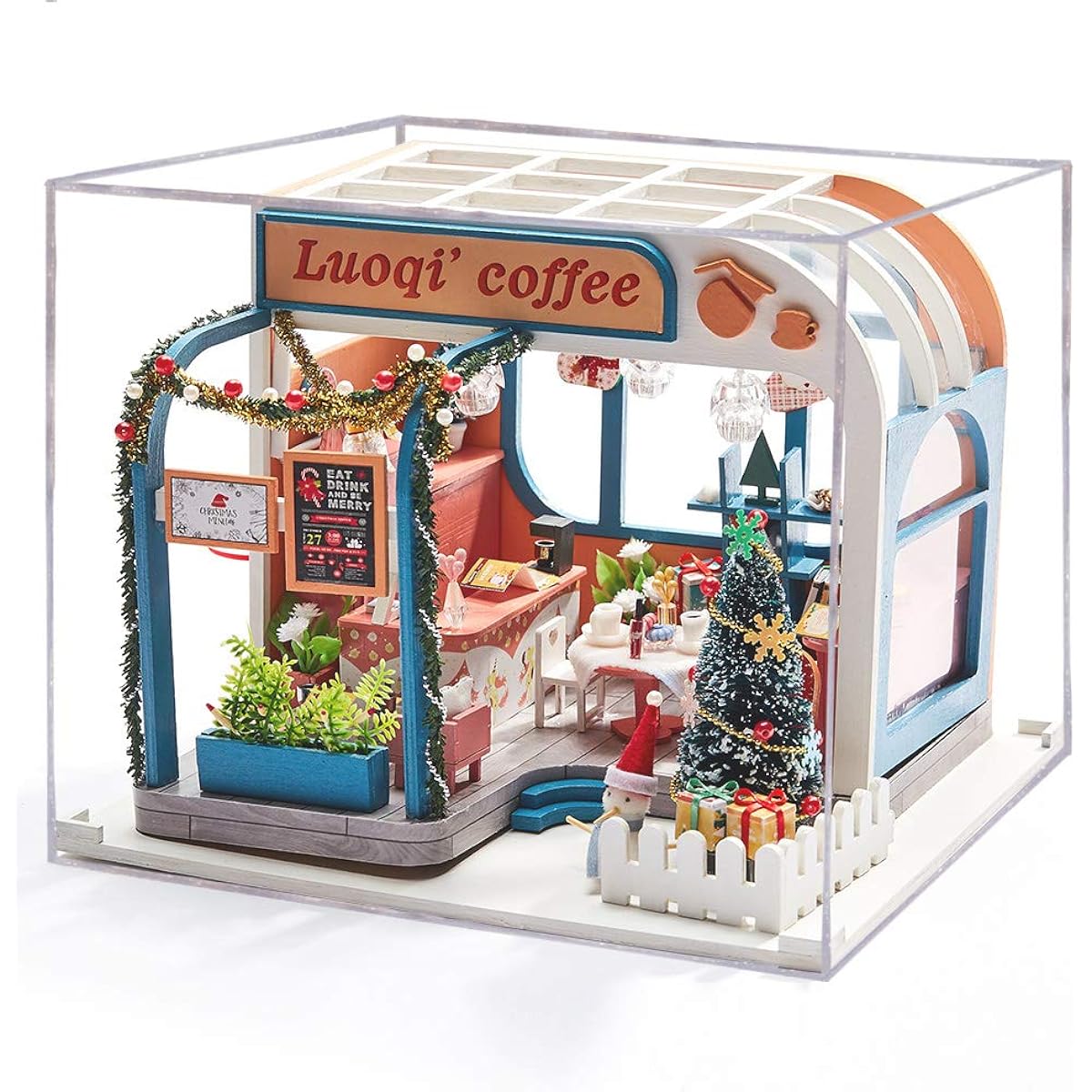 Cool Beans Boutique 1:24 Miniature Dollhouse DIY Kit - Wooden Coffee Shop and Christmas Tree (Assembly Required) K046