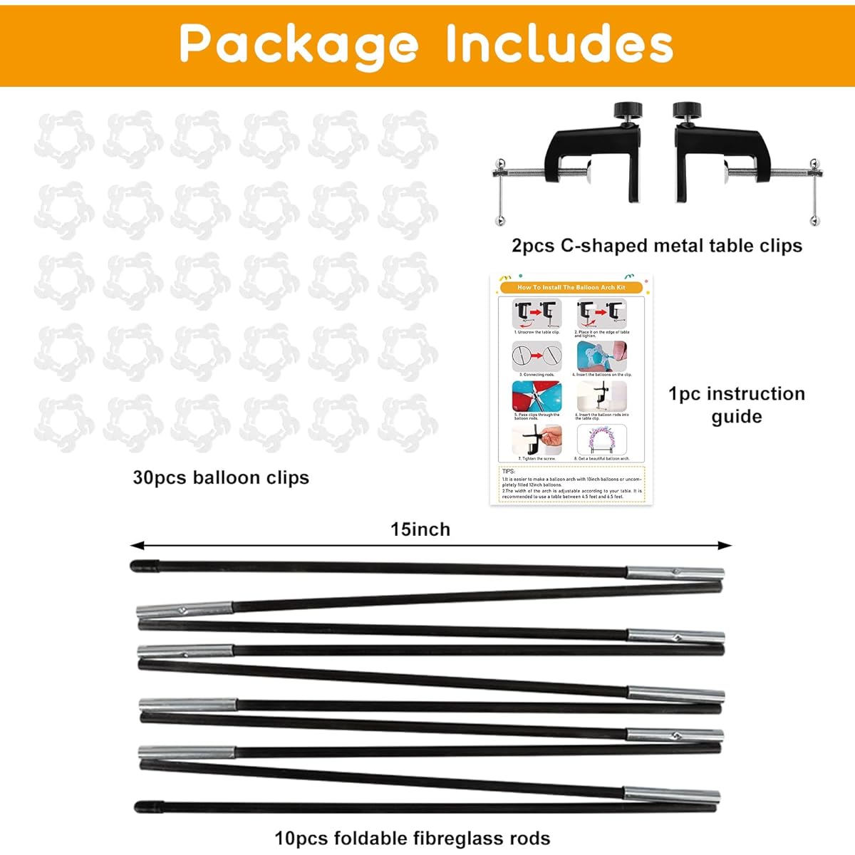 RUBFAC 12ft Table Balloon Arch Kit, Black Balloon Arch Stand with Metal Clips, Table Balloon Garland for Birthday Party, Baby Shower, Festival Decorations