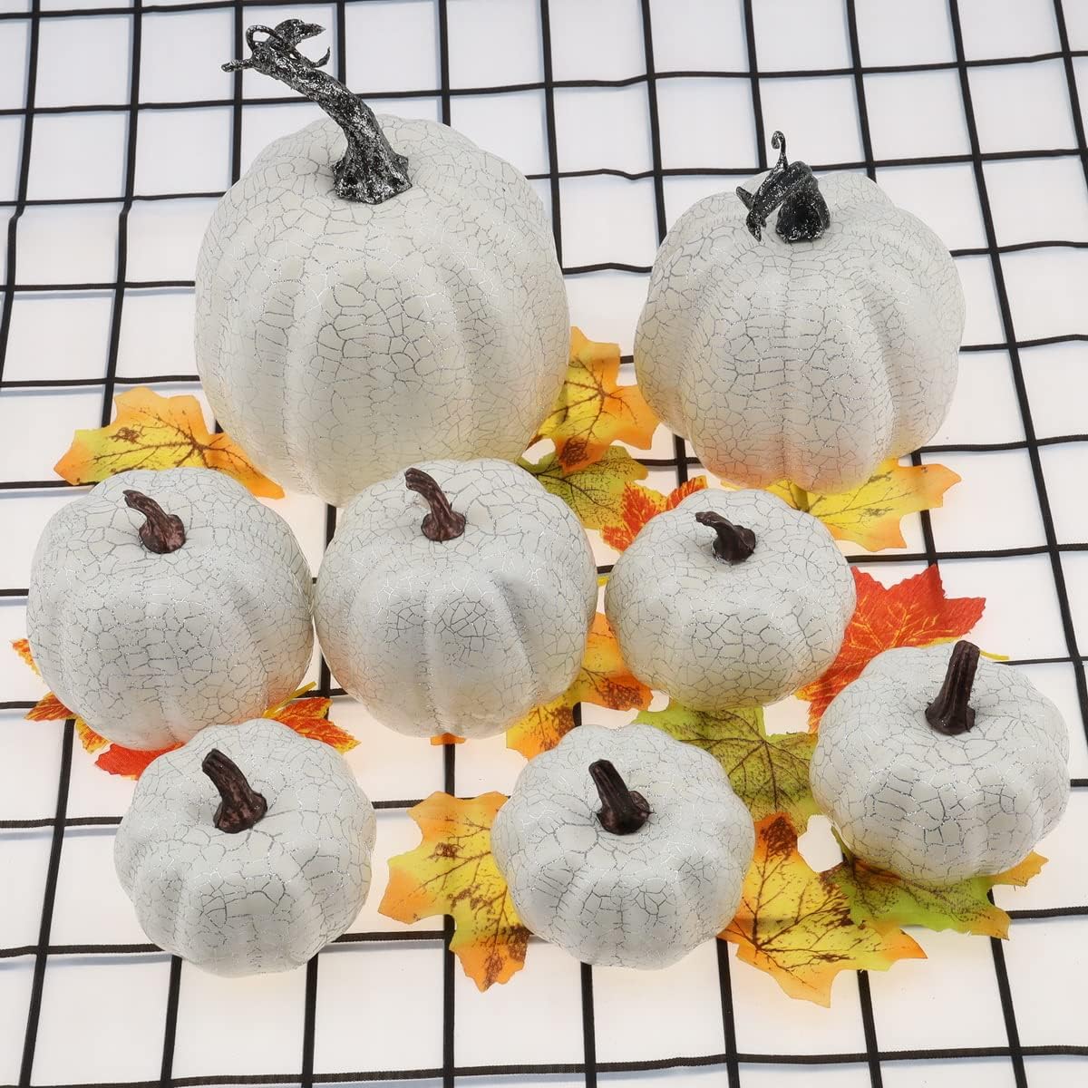 Meiwlong 8pcs Fake Pumpkins Artificial Vegetable Ornaments for Kitchen Harvest Home House Thanksgiving Halloween Tabletop Fireplace Party Decorations