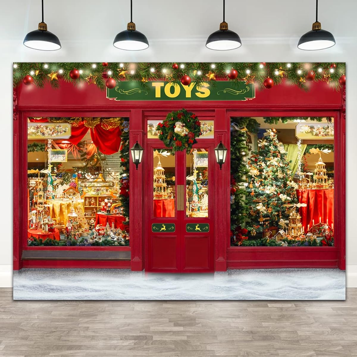 Lofaris Christmas Toy Store Backdrop Winter Christmas Tree Gifts New Year's Eve Photography Family Party Birthday Glitter Bokeh Sparkle Red Merry Christmas Background Banner Decoration Photo Booth Props 7x5ft