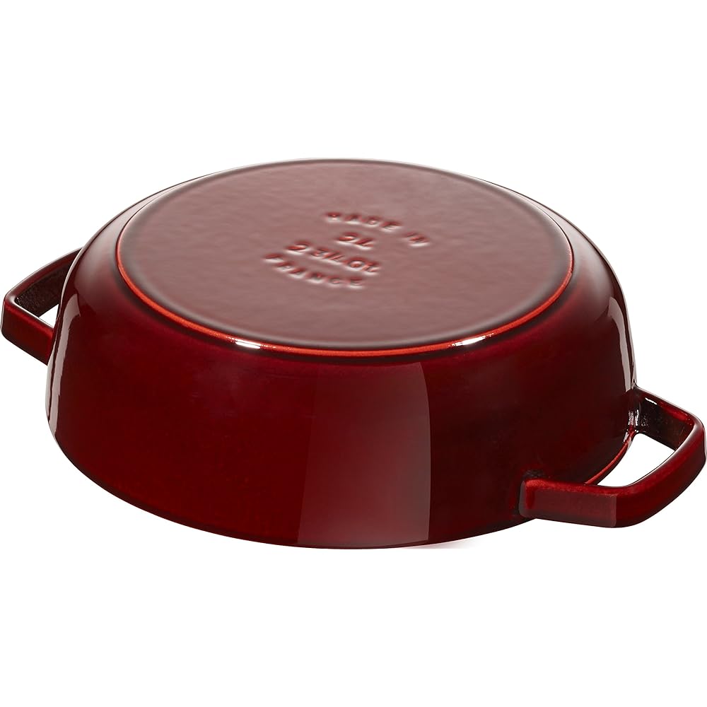 staub "Blazer Saute Pan Grenadine Red 24cm" Two Hand Cast Enamel Pot Shallow Sukiyaki Compatible with IH [Authorized Japanese Product] Blaiser 40511-512