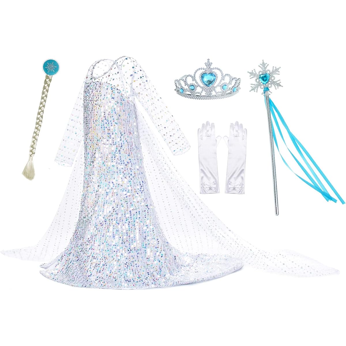 Gorgeous Princess Dress Costume with Shiny Long Cape for Girls Birthday Party