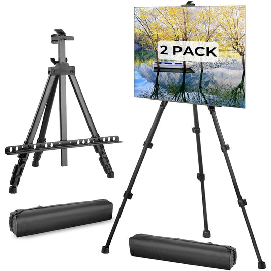 AIKUPNEY Artist Easel Stand - Metal Tripod Easel for Canvas Painting, Height Adjustable 17-63 Inch Portable Easel with Bag for Tabletop & Floor Drawing and Display (2 Pack)