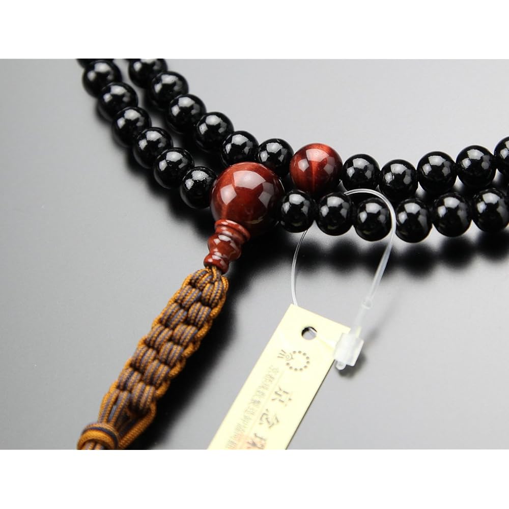 Nenju dot com Rinzai sect prayer beads for men, shaku 2, ebony (glossy), red tiger eye stone, cord tassel [Zen sect Kyoto prayer beads, 108 beads, shaku 2, Kyoto prayer beads, red tiger eye, red tiger eye stone 2000300600120] [Prayer bag gift! ]