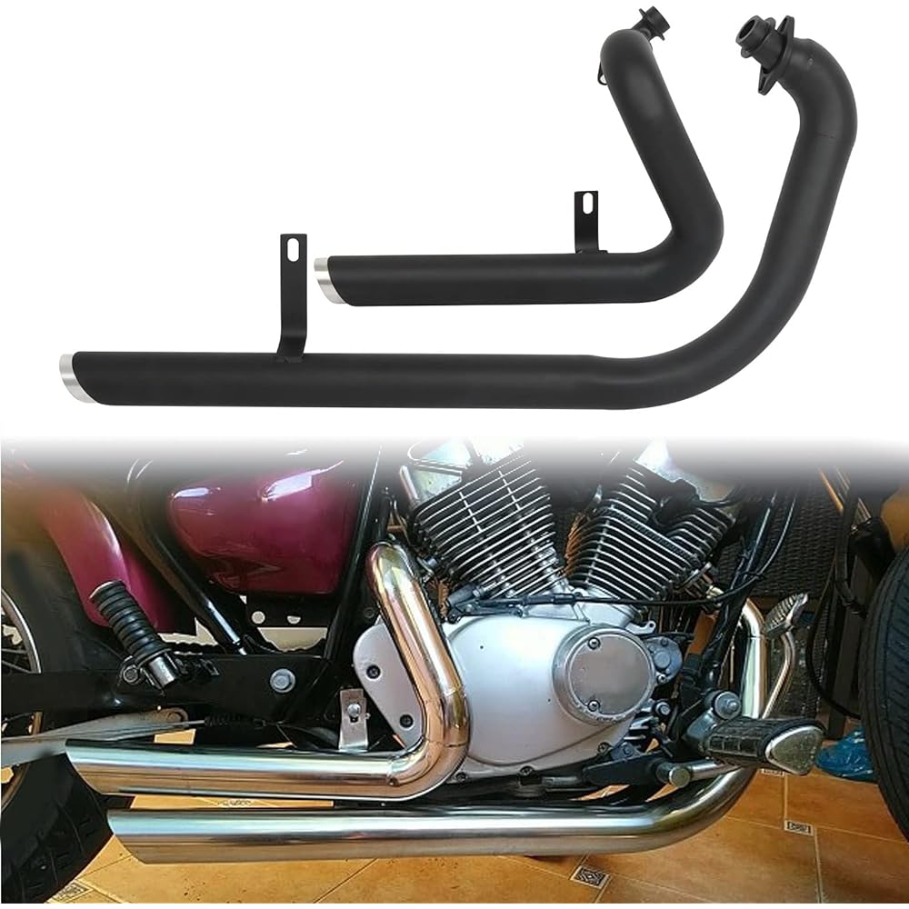 Motorcycle Yamaha Virago 250 XV125 125 XV 125 XV250 Full Muffler Exhaust System Pipe + Silencer Stainless Steel Accessories (Color: Black)